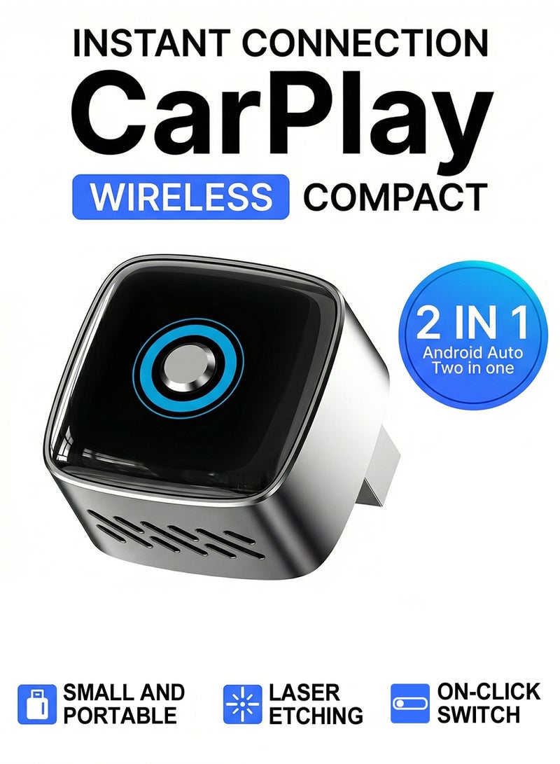 Chillspace Upgrade Mini 2-in-1 Wireless CarPlay & Android Auto Adapter, Plug & Play Dongle for iPhone & Android,Auto Connect,Wi-Fi 6 & Bluetooth 5.4,with All-in-One Control Button One-Tap Disconnect & Easy Switch, Small & Fast - Image 1